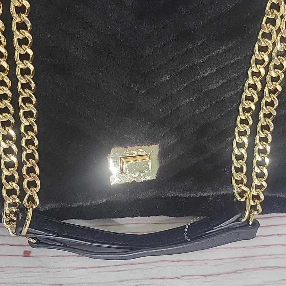 International Concepts INC Elegant Black Faux Fur Chain Shoulder Bag